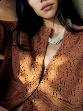 Sezane Warm Chestnut Knit Jack Cardigan